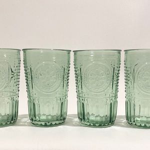 Set 4, Bormioli Rocco Green Tumbler Made In Italy